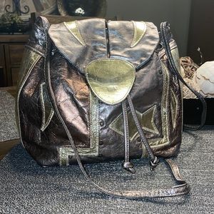 VINTAGE Patchwork Gold & Bronze Metallic Leather Crossbody Hobo Brand Unknown